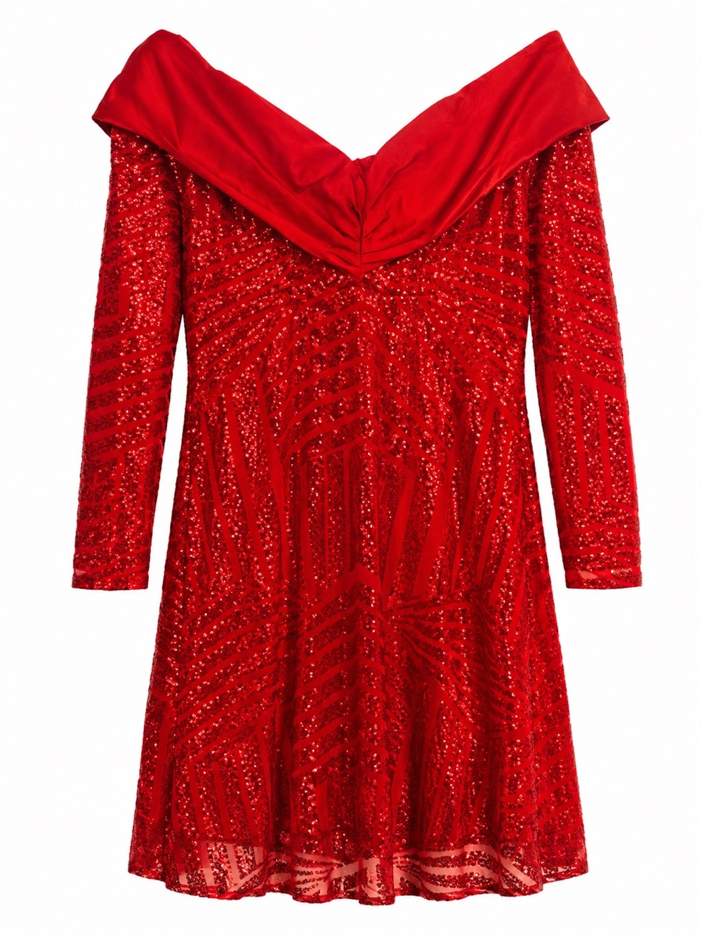 LORAGAL Off-Shoulder Red Sequin Long Sleeve Party Dress